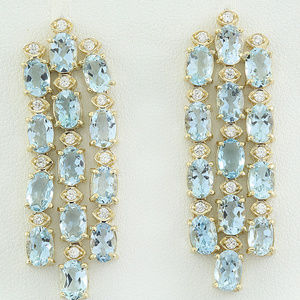 9.90 Carat Aquamarine 14K Yellow Gold Diamond Earr